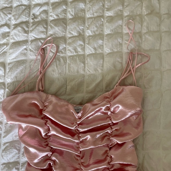 Urban Outfitters Pink Ruched Satin Dress - Picture 3 of 8